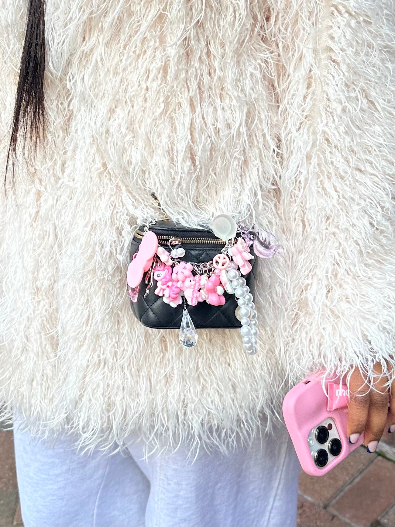 pink chain junk bag charm